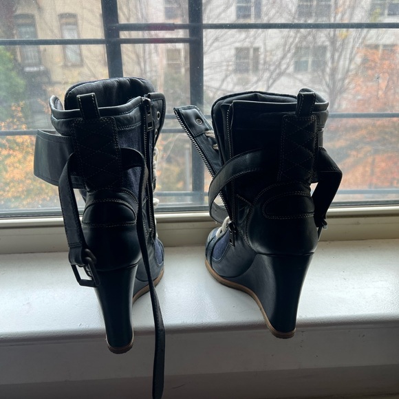 Zadig & Voltaire Spr- Sum 2019 Blue Denim and Dark Blue Leather Sneaker Wedges - Picture 7 of 13